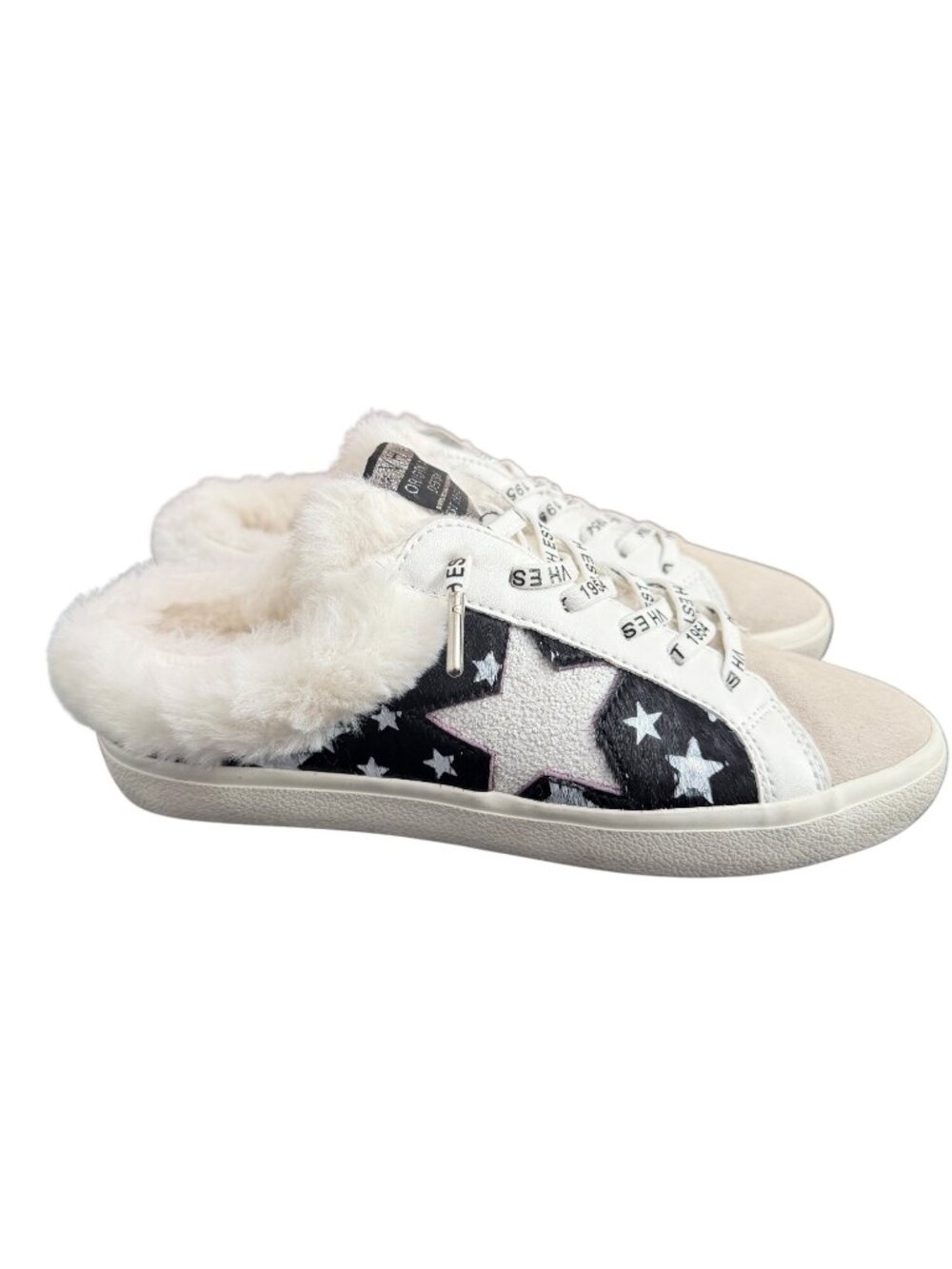 Vintage Havana Women's Fur-Lined Star Sneakers Size 8 White/Black